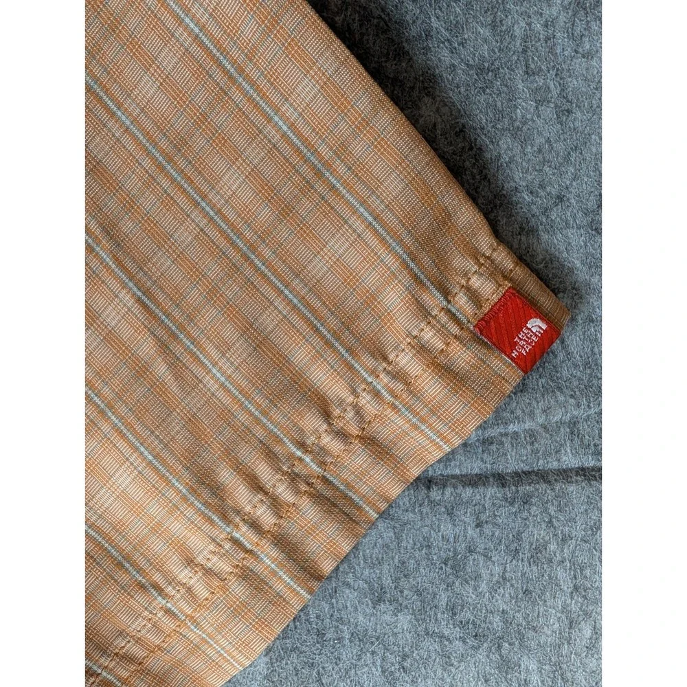 The North Face Mens Short Sleeve Plaid Button Down Shirt Orange Mesh Lined XL